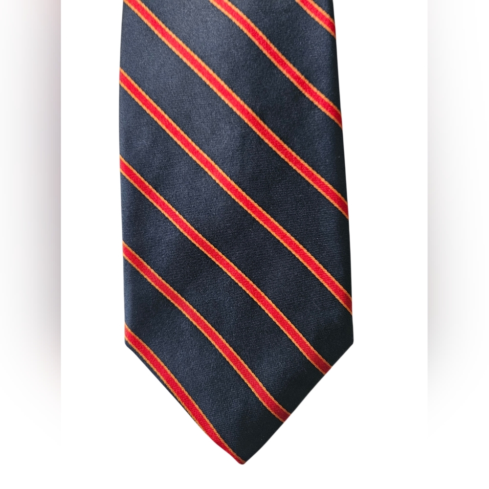 PAUL STUART Navy & Red Repp Stripe 100% Silk Tie